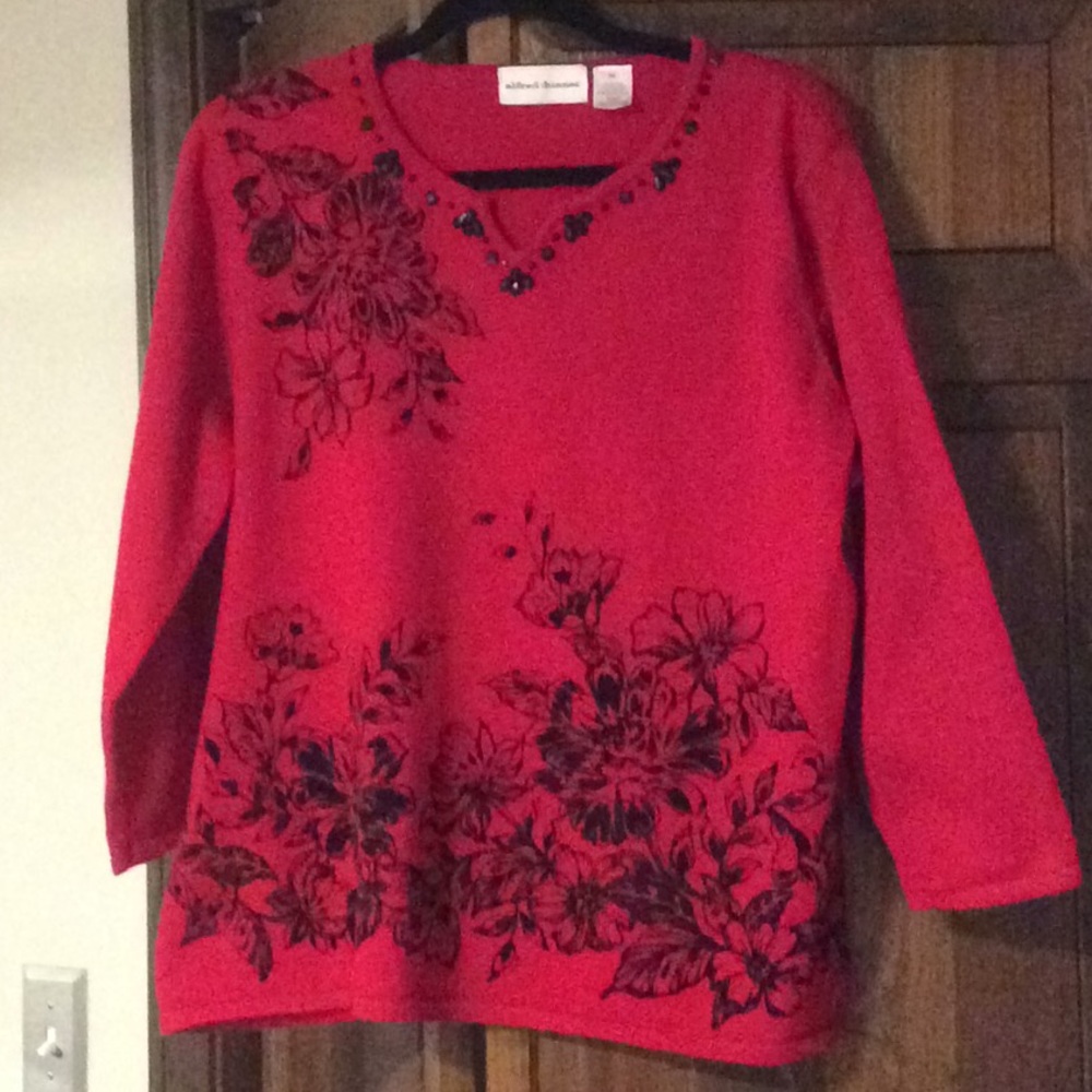 Embellished Red and Black Sweater